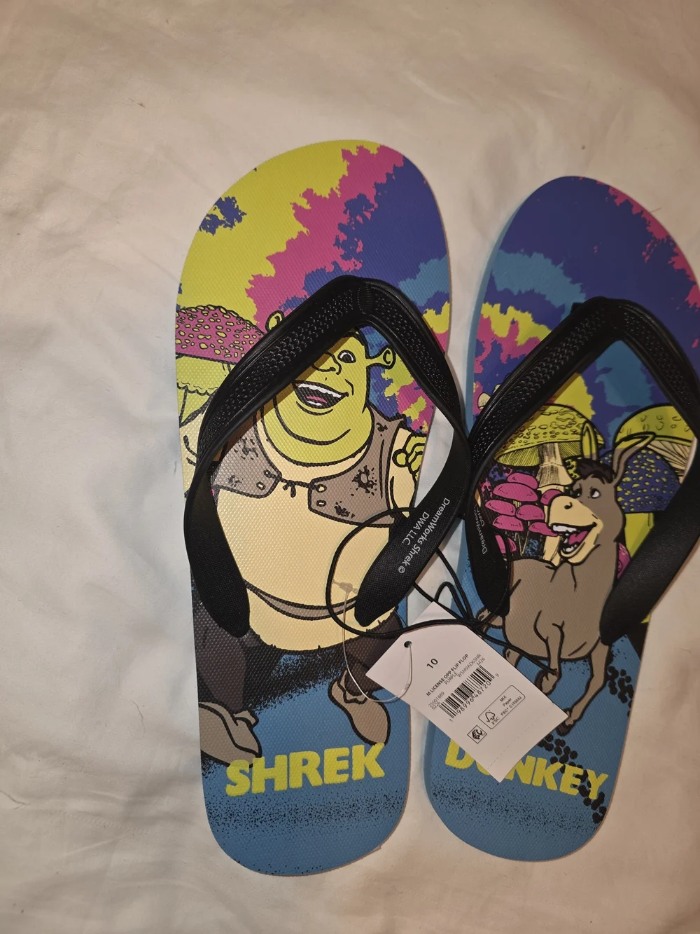 Shrek & Donkey Mens' Blue Graphic Flip Flops